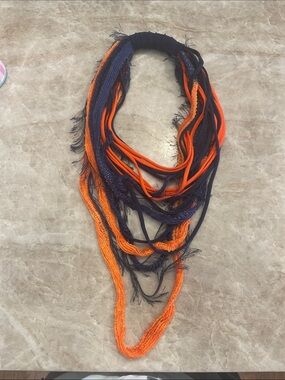 Chunky Fringe Multi-Strand Necklace in Orange and Navy